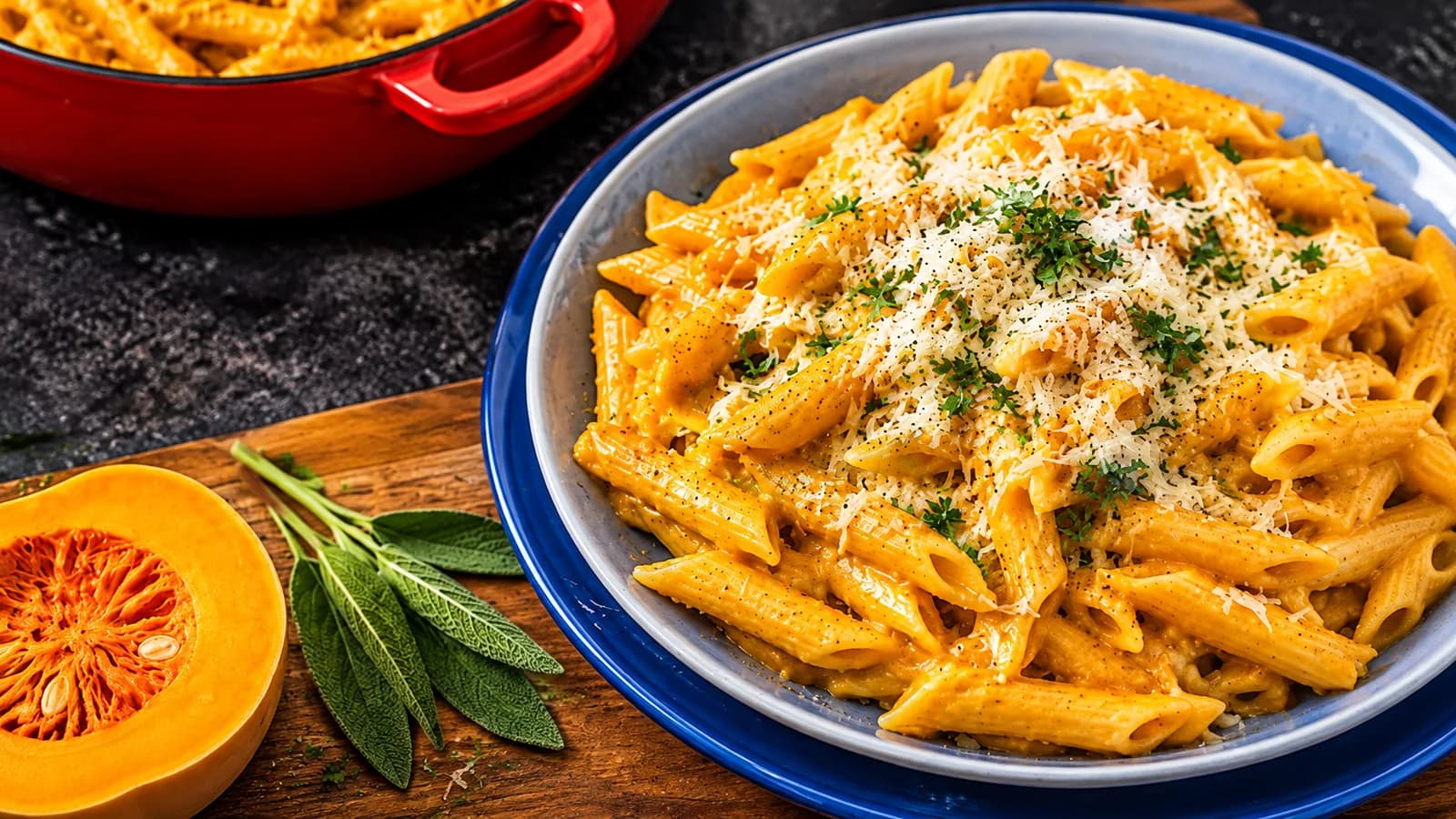 Creamy butternut squash penne with fresh parsley