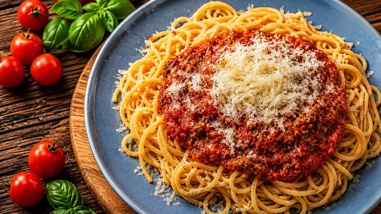 Linguine Napolitano with tomato sauce, fresh herbs and Parmesan
